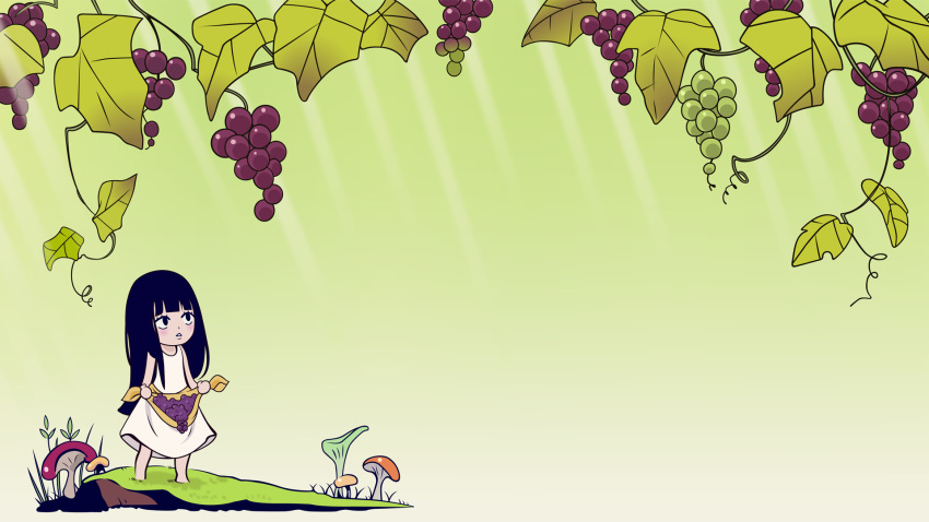 blue_hair, blush, dress, fruit, grapes, hime_cut, kimi_ni_todoke, kuronuma_sawako
