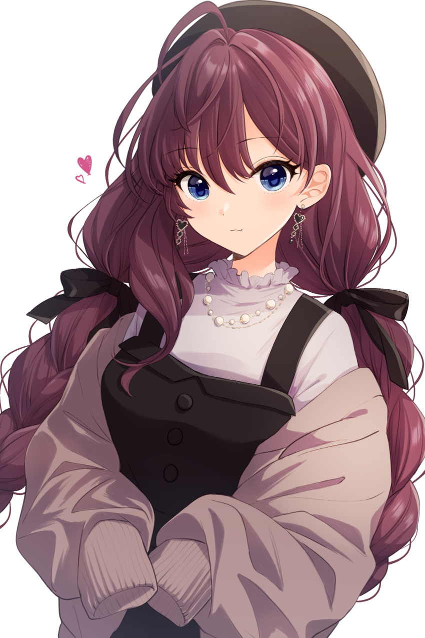 1girl, absurdres, ahoge, blue_eyes, blush, braid, braided_ponytail, closed_mouth