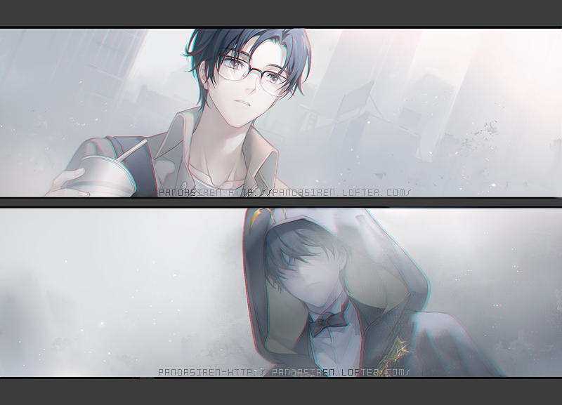 2boys, black_cloak, black_hair, black_neckwear, bow, bowtie, brown_eyes, brown_jacket