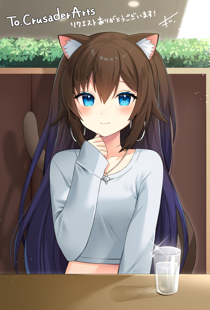 1girl, animal_ears, blue_eyes, blush, cat_ears, cat_tail, closed_mouth, commission