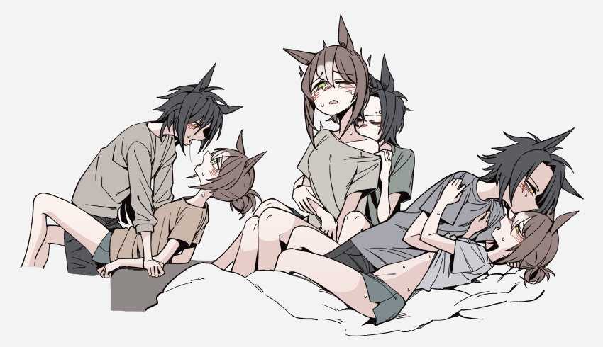 2girls, air_shakur_(umamusume), animal_ears, black_hair, brown_hair, collarbone, commentary, eyebrows_visible_through_hair