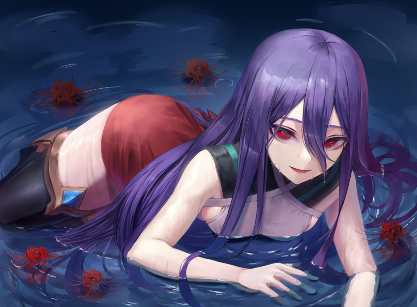 1girl, black_legwear, blazblue, breasts, hair_between_eyes, hair_over_ass, hair_over_shoulder, kaeru_(meriruou)