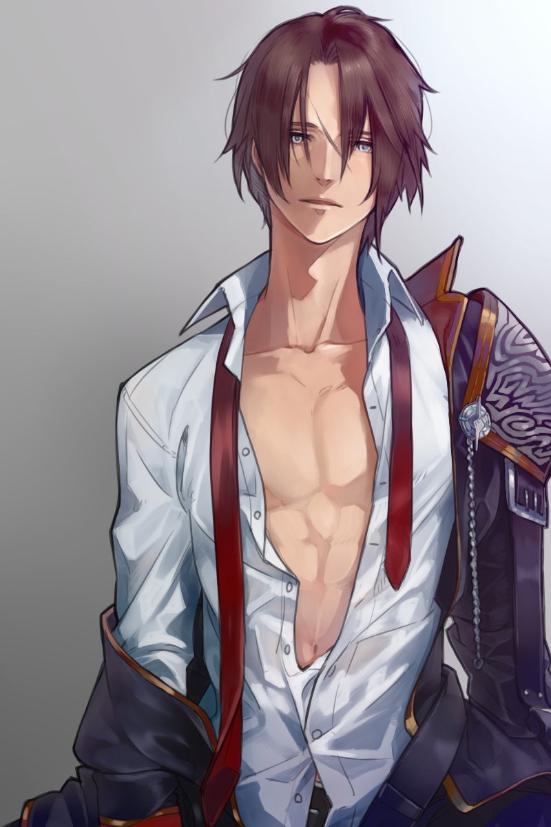 1boy, abs, brown_hair, closed_mouth, collarbone, final_fantasy, final_fantasy_viii, highres