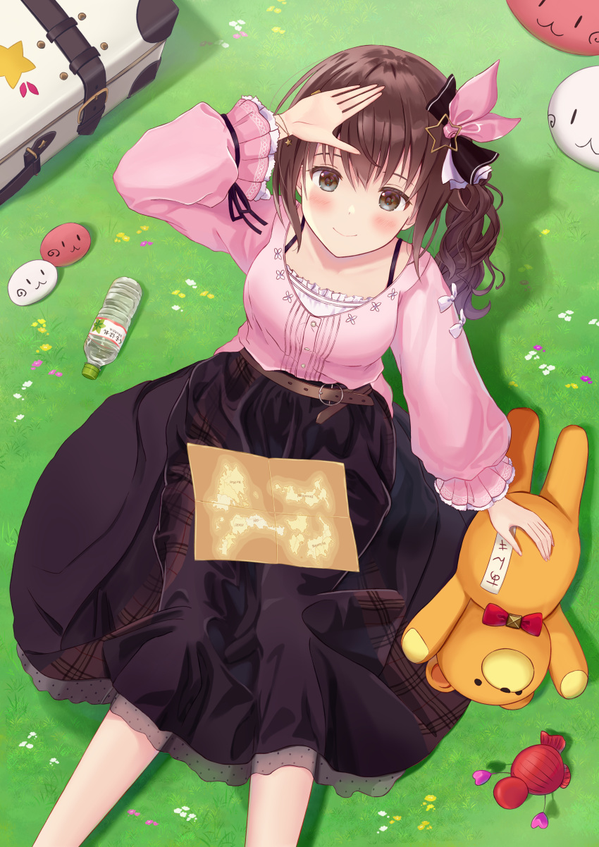 1girl, absurdres, ankimo_(tokino_sora), belt, blouse, blush, breasts, brown_eyes