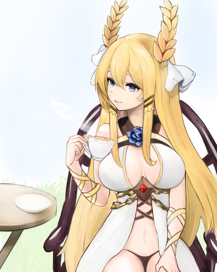 1girl, absurdres, azur_lane, blonde_hair, blue_eyes, blue_flower, blue_rose, breasts