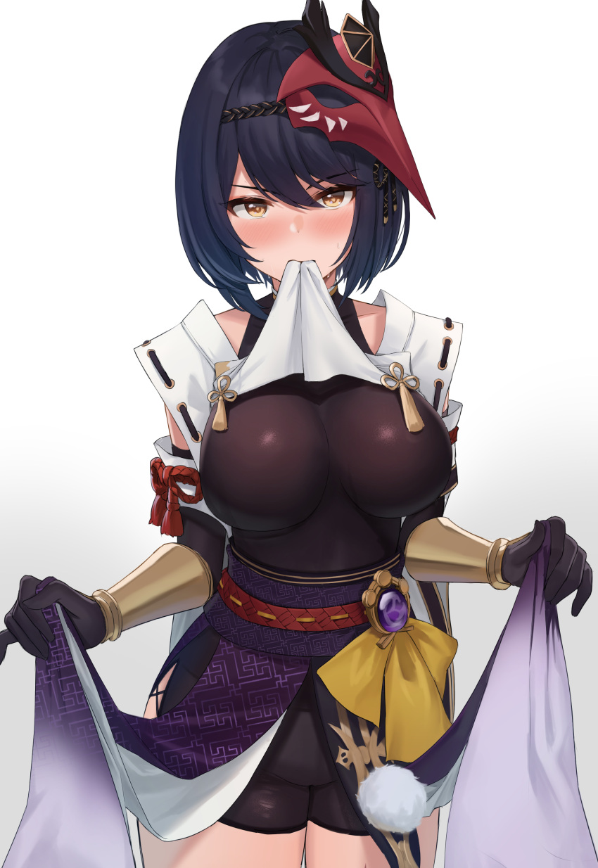 1girl, absurdres, ayul_(ayulneri_92), bangs, bare_shoulders, black_bodysuit, bodysuit, genshin_impact