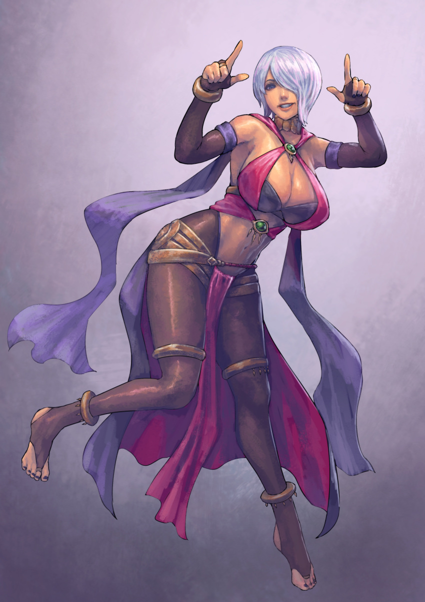 1girl, abs, absurdres, alternate_costume, angel_(kof), anklet, arabian_clothes, arm_up