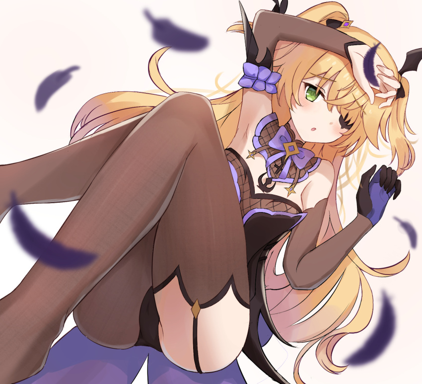 1girl, armband, ass, bare_shoulders, blonde_hair, blurry, bow, detached_collar