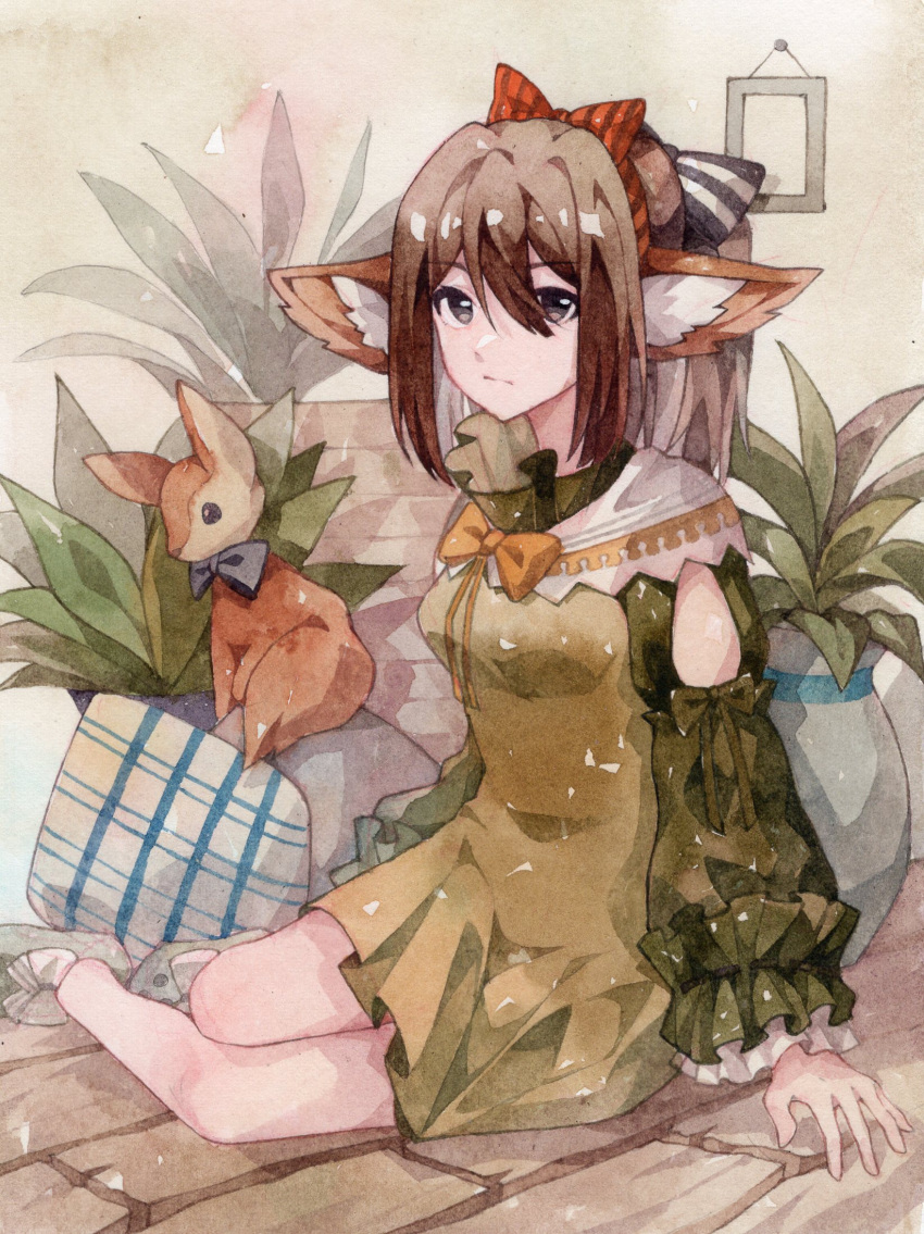 1girl, animal, animal_ears, arknights, black_bow, black_eyes, bow, bowtie