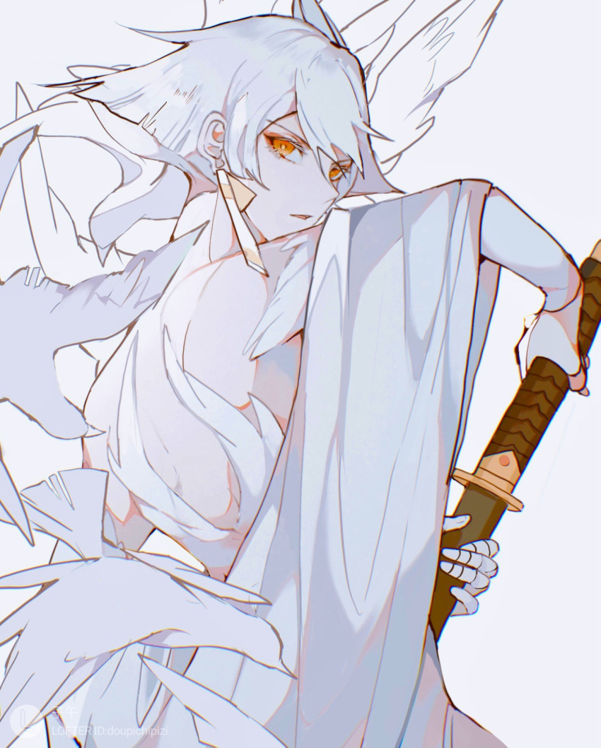 1boy, back, bandaged_fingers, bandages, bare_back, daleth_(sky:_children_of_the_light), doupichipizi, earrings