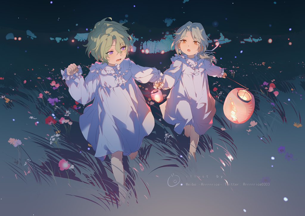 2boys, arm_grab, child, dress, ensemble_stars!, frilled_dress, frills, holding_hands