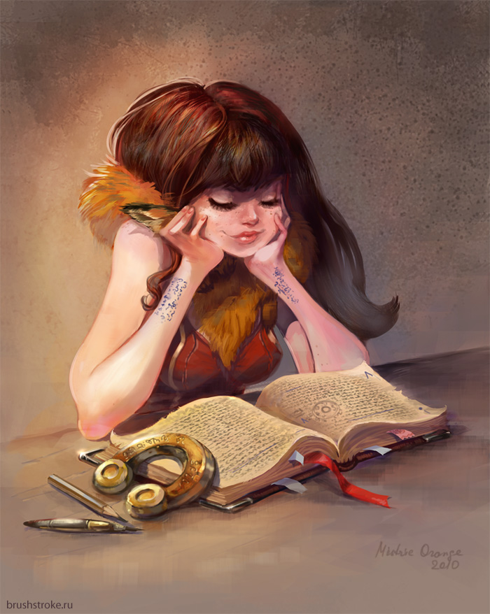 1girl, animal_around_neck, bangle, bangs, book, bracelet, breasts, brown_hair