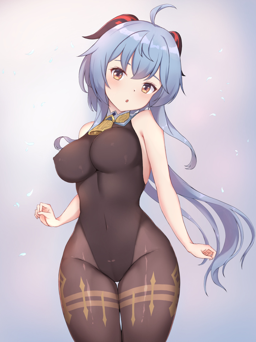 absurdres, ahoge, bangs, bell, black_legwear, blue_hair, blush, breasts