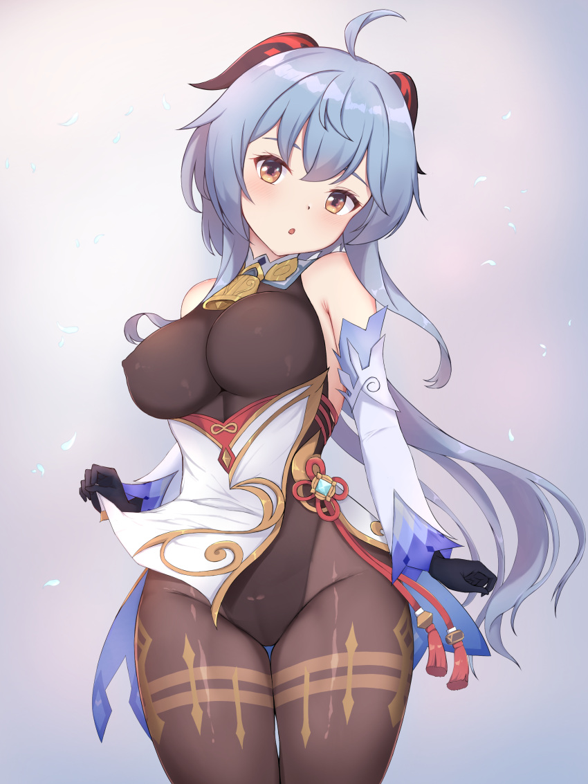 absurdres, ahoge, bangs, bare_shoulders, bell, black_gloves, black_legwear, blue_hair