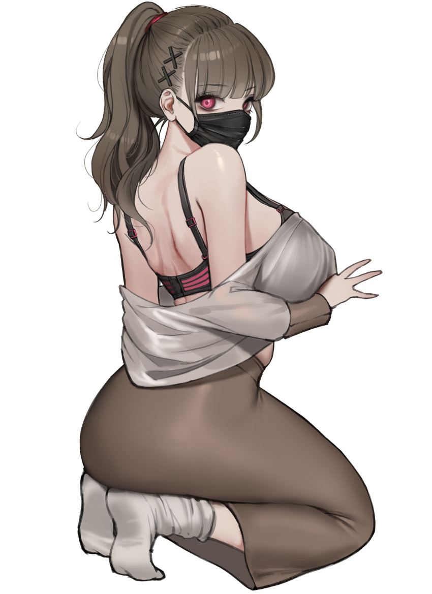 1girl, absurdres, bangs, bare_shoulders, breasts, brown_hair, gg_amang, hair_between_eyes