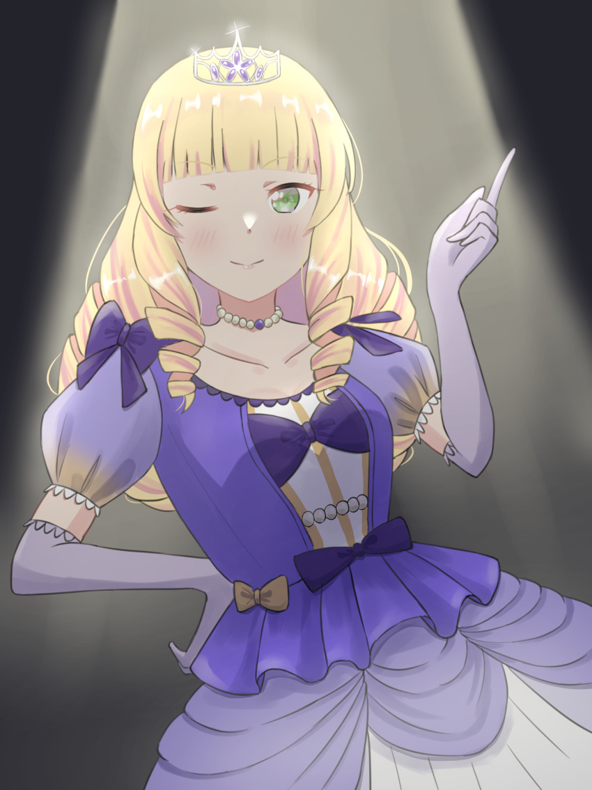 1girl, absurdres, bangs, blonde_hair, blush, collarbone, commentary, crown