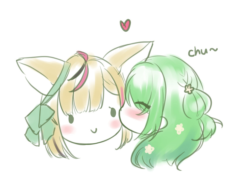 2girls, ahoge, animal_ears, bangs, blonde_hair, blush, ceres_fauna, ceres_fauna_(artist)