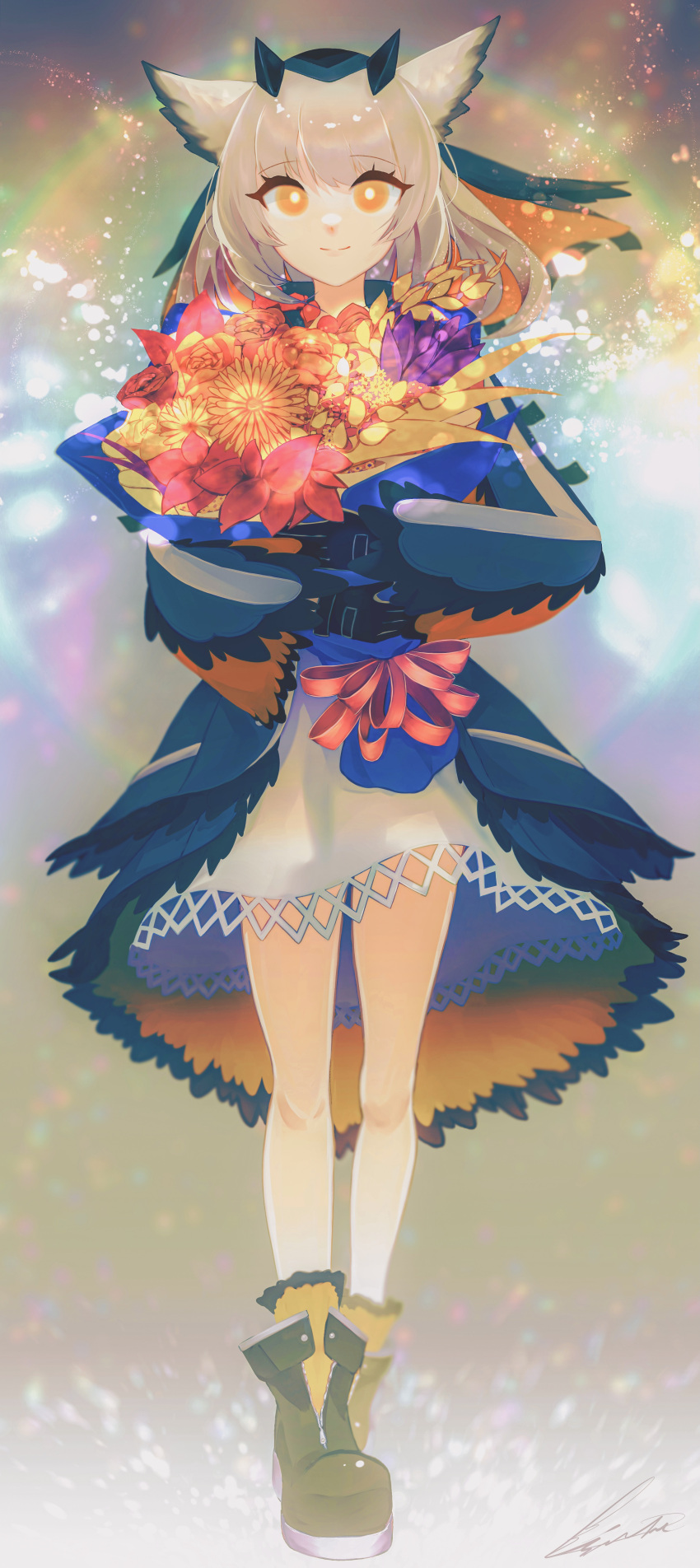 1girl, absurdres, animal_ears, arknights, artist_name, bangs, bird_ears, black_footwear