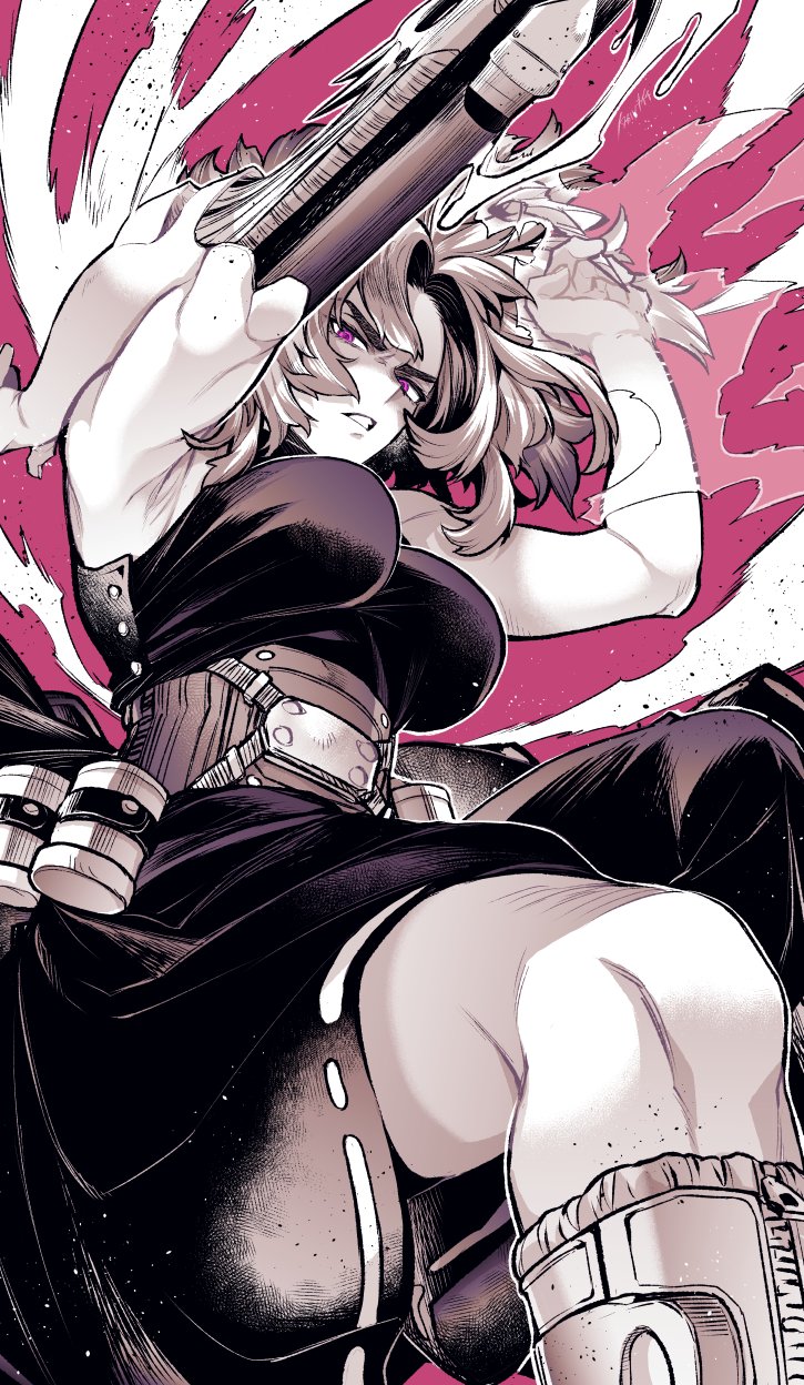 1girl, boku_no_hero_academia, boots, breasts, commentary_request, dress, explosive, from_below
