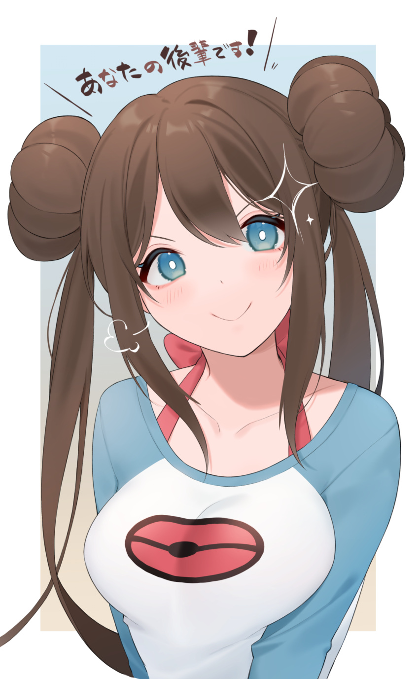 1girl, bangs, blue_eyes, blush, bow, breasts, brown_hair, closed_mouth