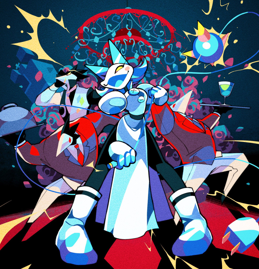 1girl, 3boys, animal_ears, beak, bird, blue_hair, blush_stickers, boots