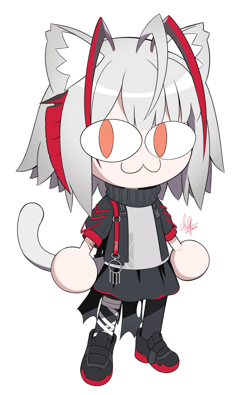 <|>_<|>, 1girl, :3, ahoge, alternate_tail, animal_ears, arknights, black_footwear