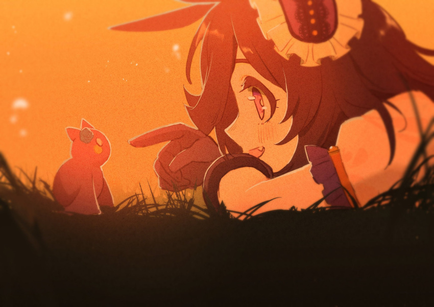 1girl, animal_ears, bat, blue_flower, blue_rose, blush, commentary_request, fang