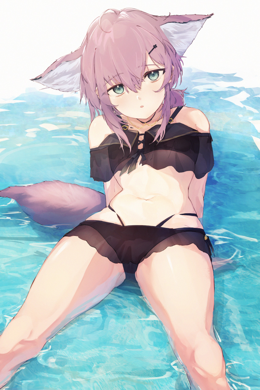 1girl, :o, absurdres, ahoge, animal_ears, arknights, bikini, black_bikini