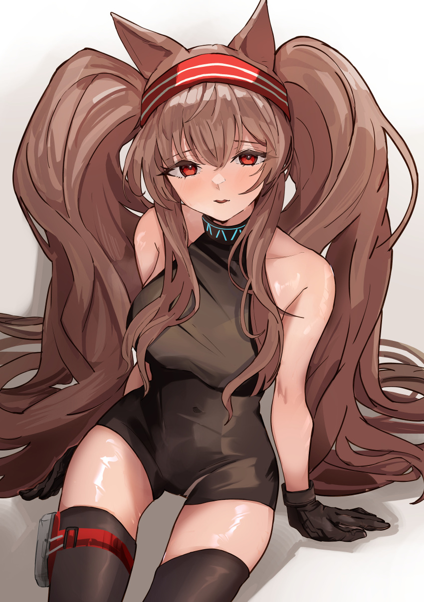 1girl, absurdres, angelina_(arknights), angelina_(distinguished_visitor)_(arknights), animal_ears, arknights, black_bodysuit, black_choker