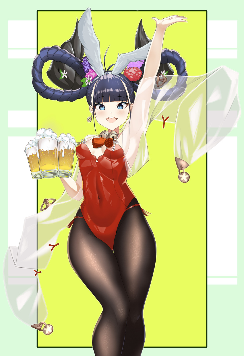 1girl, absurdres, alternate_costume, alternate_hairstyle, animal_ears, arm_up, armpits, azur_lane