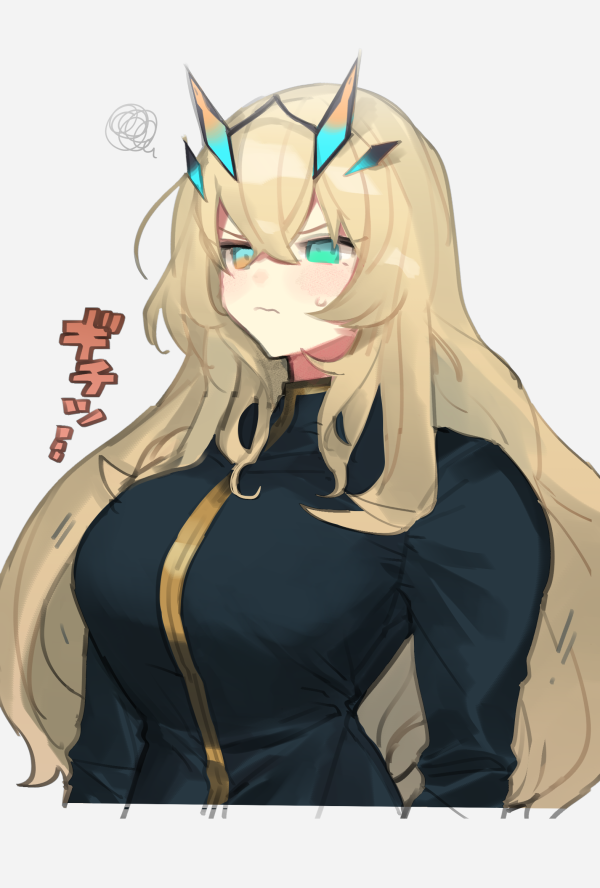 1girl, bangs, black_shirt, blonde_hair, breasts, fairy_knight_gawain_(fate), fate/grand_order, fate_(series)