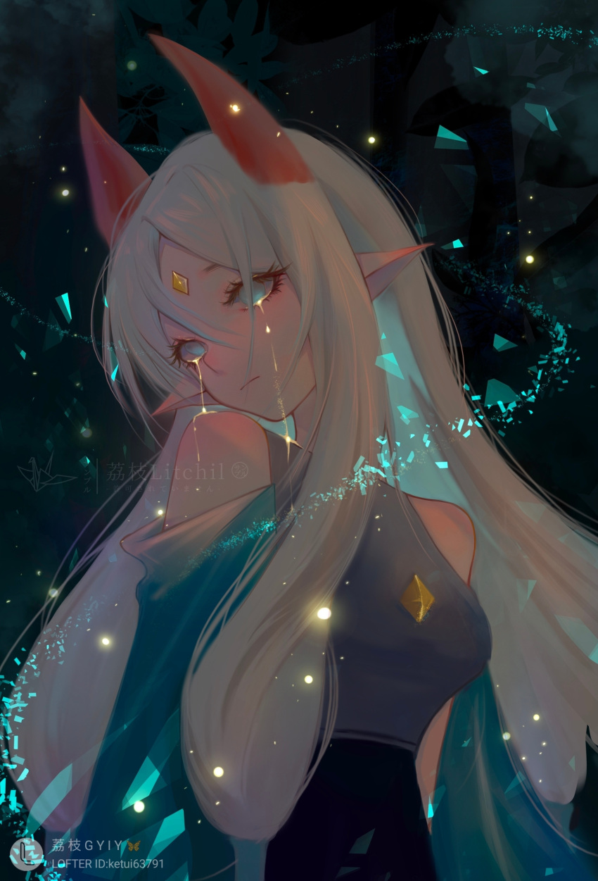 absurdres, crying, crying_with_eyes_open, facial_mark, forehead_mark, highres, horns, ketui63791