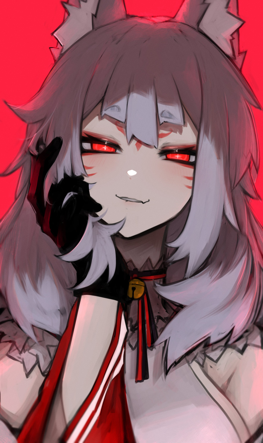 1girl, absurdres, animal_ear_fluff, animal_ears, bangs, bell, biting, daiishori