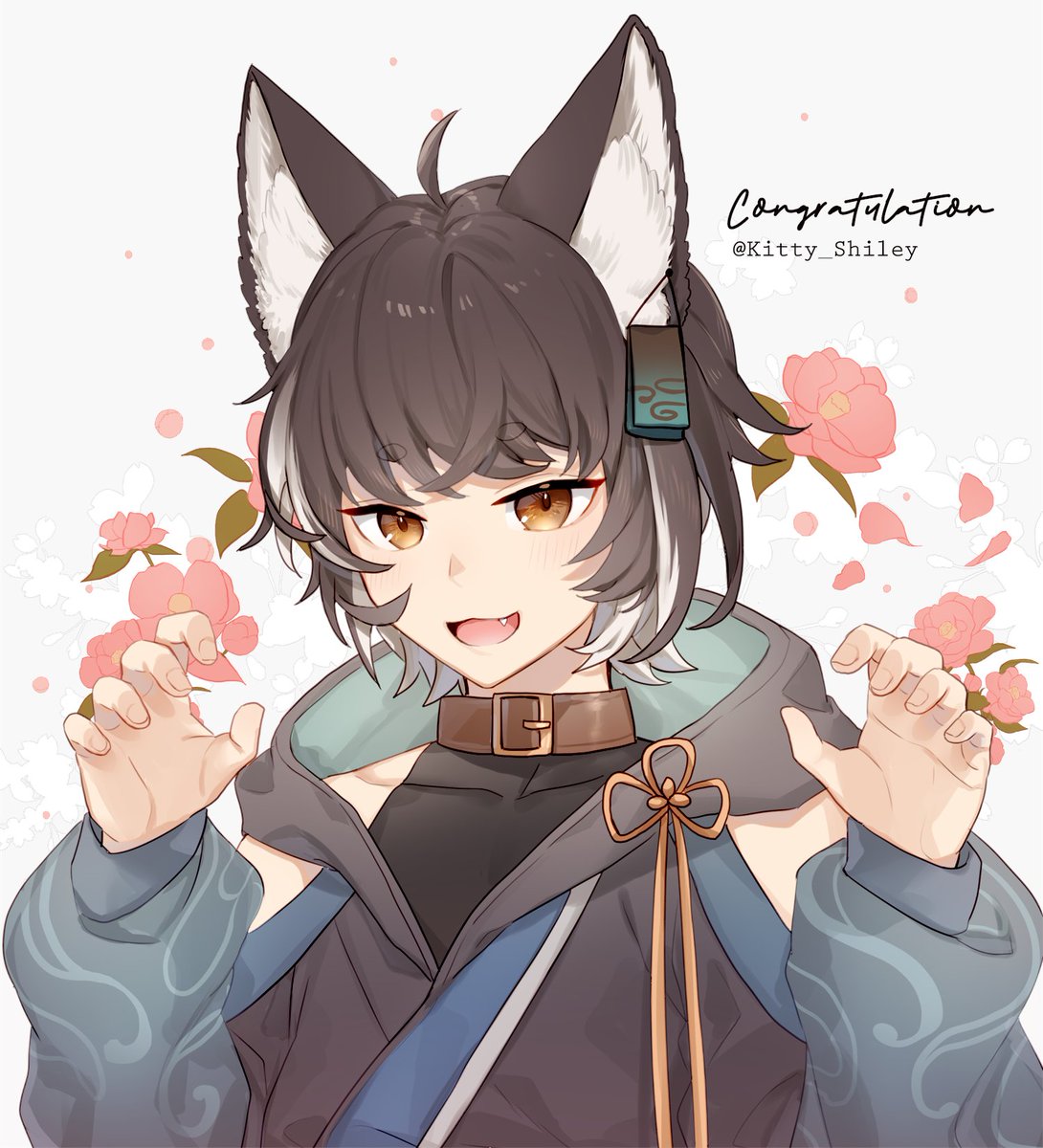 1boy, ahoge, animal_ears, artist_name, bangs, brown_choker, brown_hair, choker