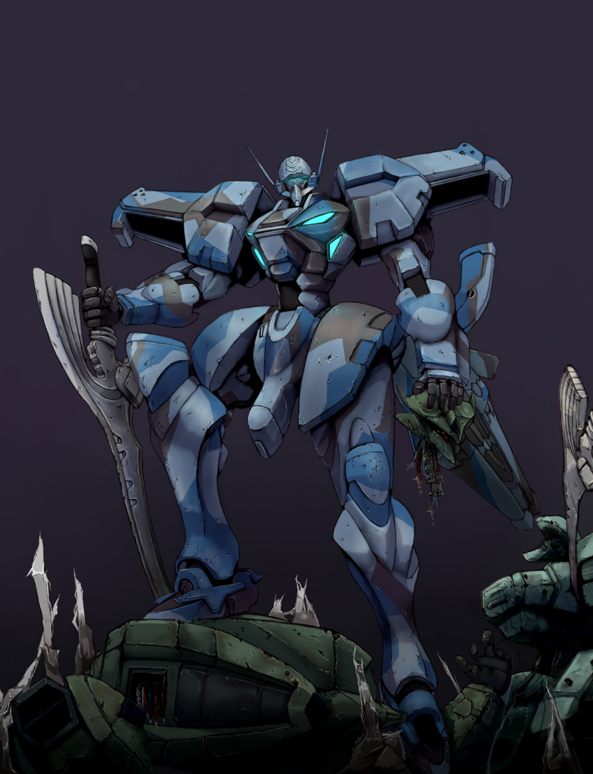 cable, f-15_eagle_(muvluv), f-22a_raptor_(muvluv), glowing, grey_background, head_tilt, highres, holding
