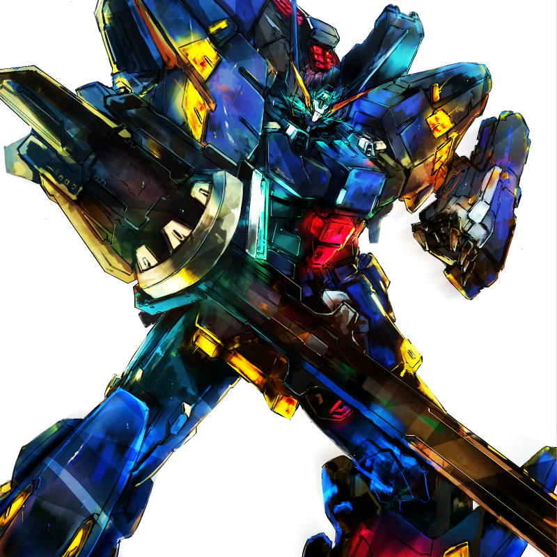 blue_eyes, glowing, glowing_eyes, gond, gun, holding, holding_gun, holding_weapon