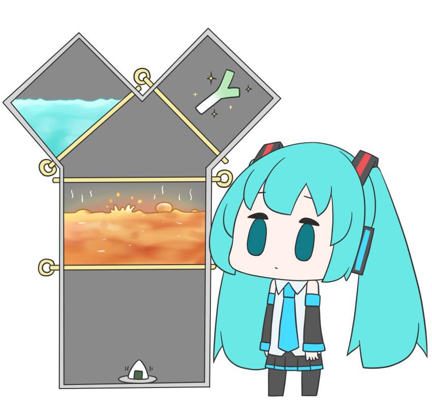 1girl, absurdres, aqua_eyes, aqua_hair, aqua_neckwear, bare_shoulders, black_legwear, black_skirt