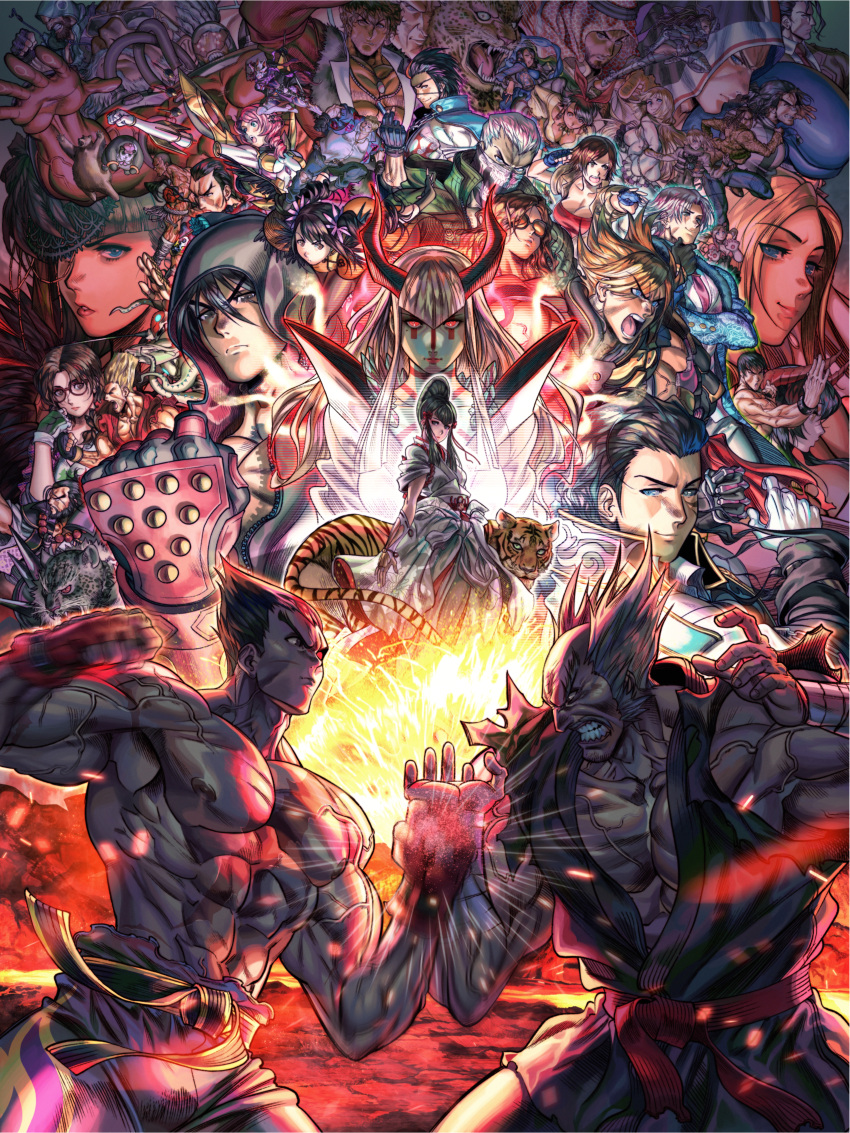 6+boys, 6+girls, absurdres, alisa_boskonovich, anna_williams, armor_king, bob_(tekken), bryan_fury