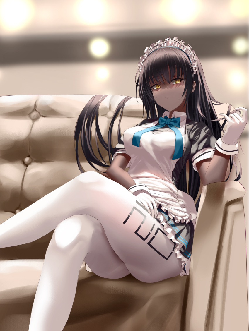 absurdres, apron, bangs, black_dress, black_hair, blue_archive, blue_neckwear, bow