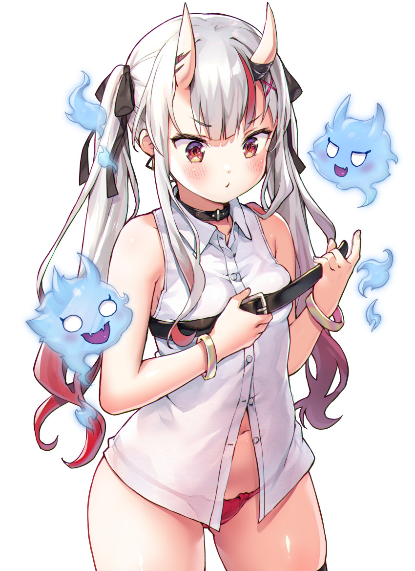 1girl, absurdres, ass_visible_through_thighs, ayaoshiro, bangs, belt, black_belt, black_collar