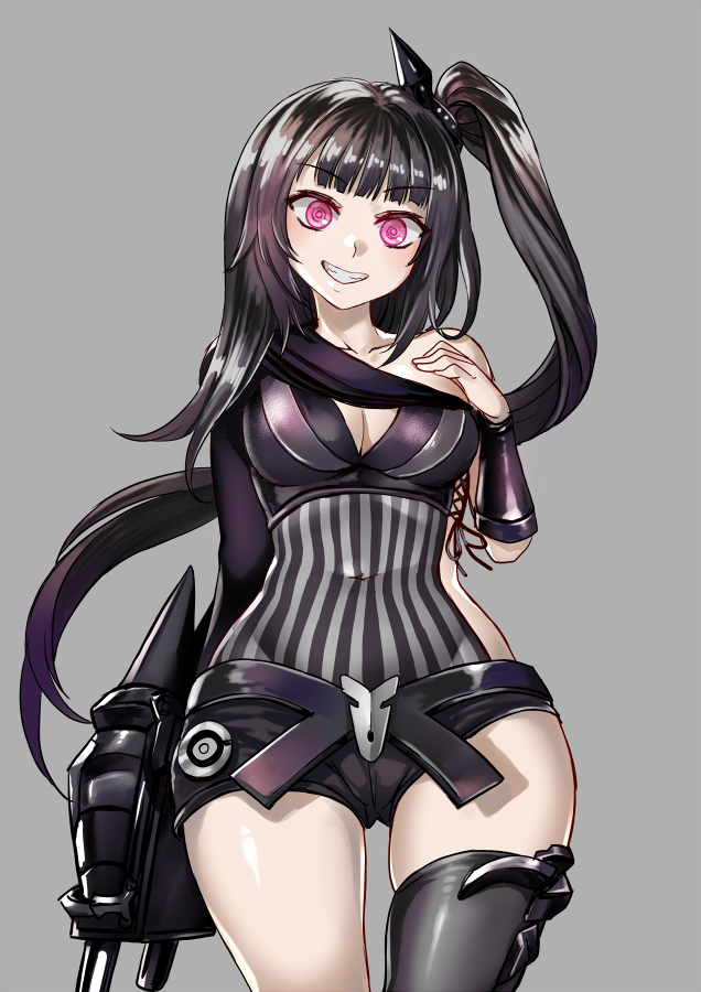 architect_(girls'_frontline), black_hair, breasts, girls_frontline, grin, kaorihero, long_hair, medium_breasts