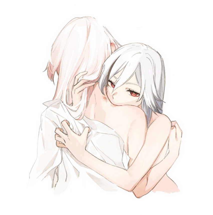 2girls, back, bangs, biting, dual_persona, fu_hua, fu_hua_(herrscher_of_sentience), gugugu_(enigma0009)