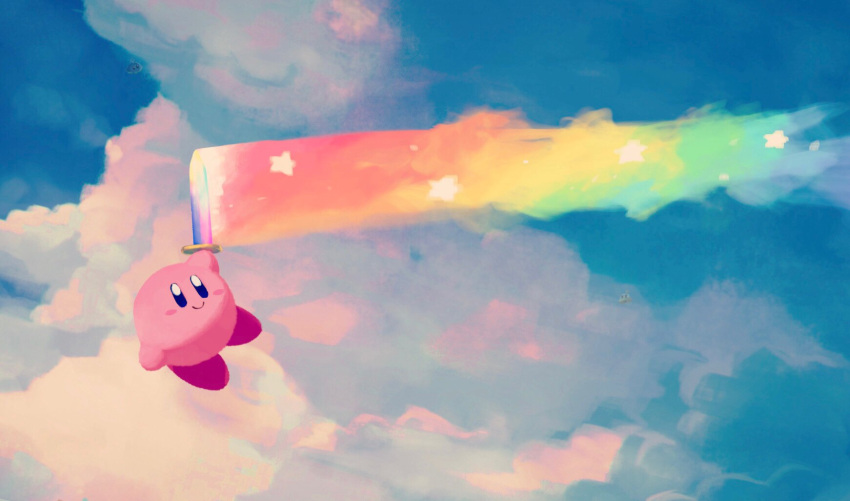 blue_sky, blush_stickers, clouds, flying, highres, kirby, kirby's_dream_land_3, kirby_(series)