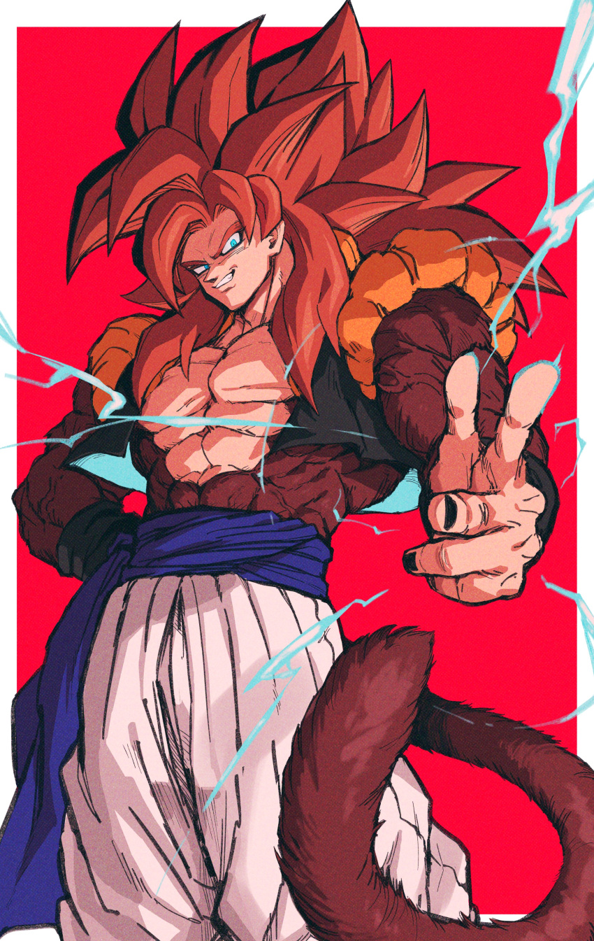 absurdres, bare_pectorals, biceps, blue_eyes, body_fur, brown_fur, dragon_ball, dragon_ball_gt