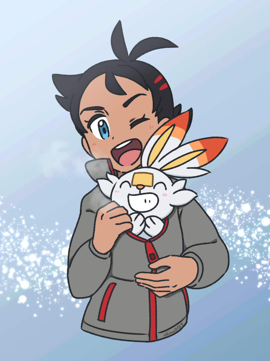 1boy, ;d, antenna_hair, black_hair, blue_eyes, blush, commentary_request, eyelashes