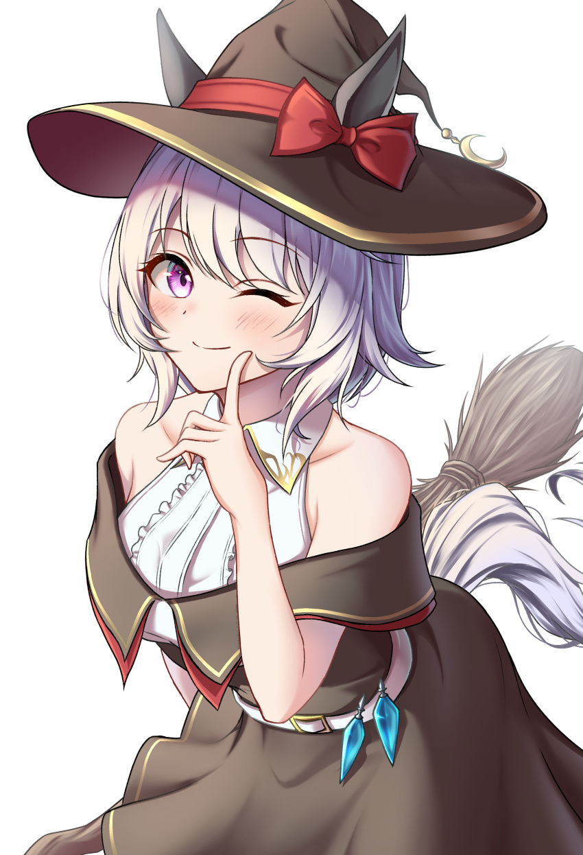 1girl, absurdres, animal_ears, bare_shoulders, black_headwear, blush, bow, breasts