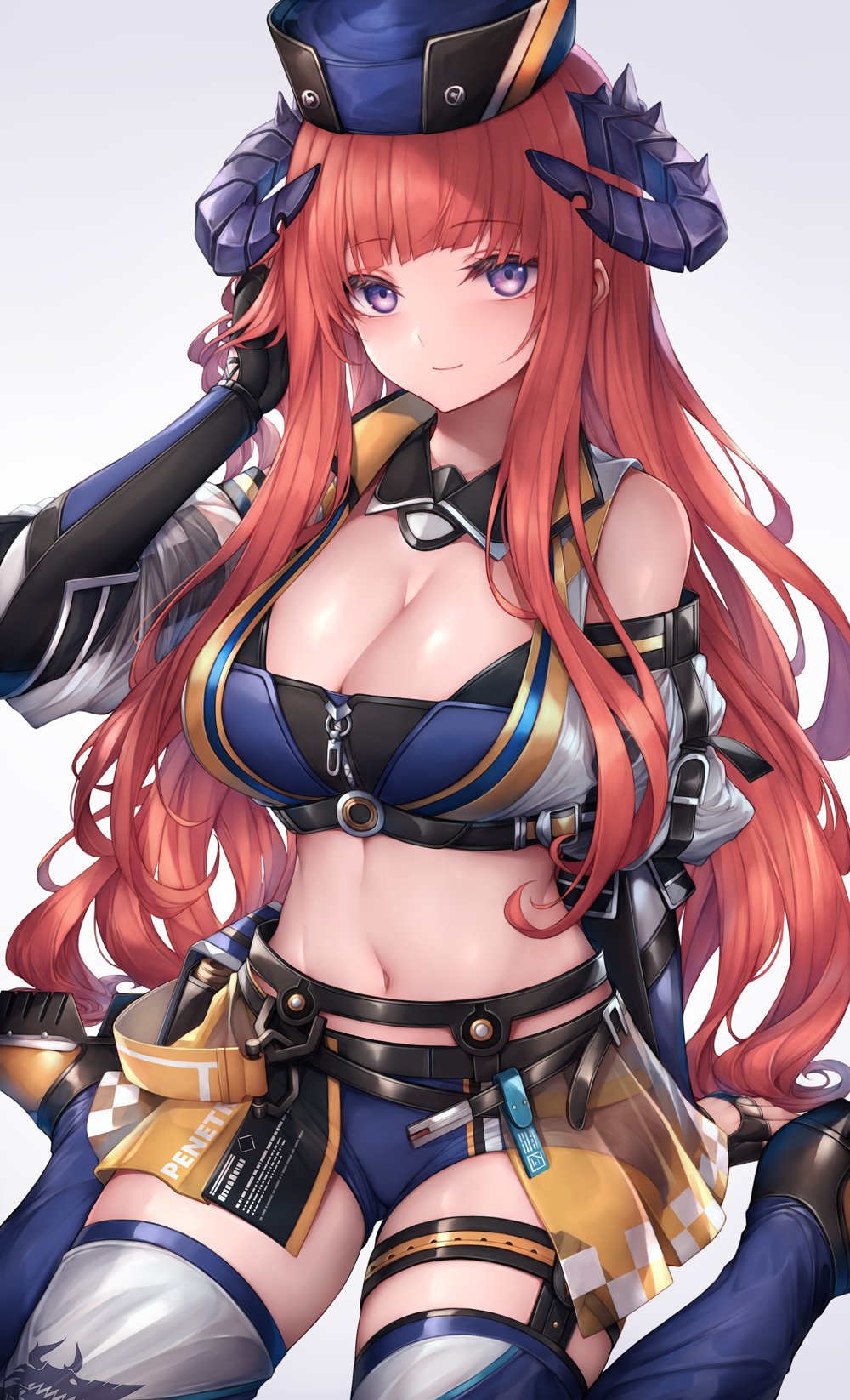 1girl, arknights, bagpipe_(arknights), bagpipe_(queen_no._1)_(arknights), bangs, bare_shoulders, blush, breasts