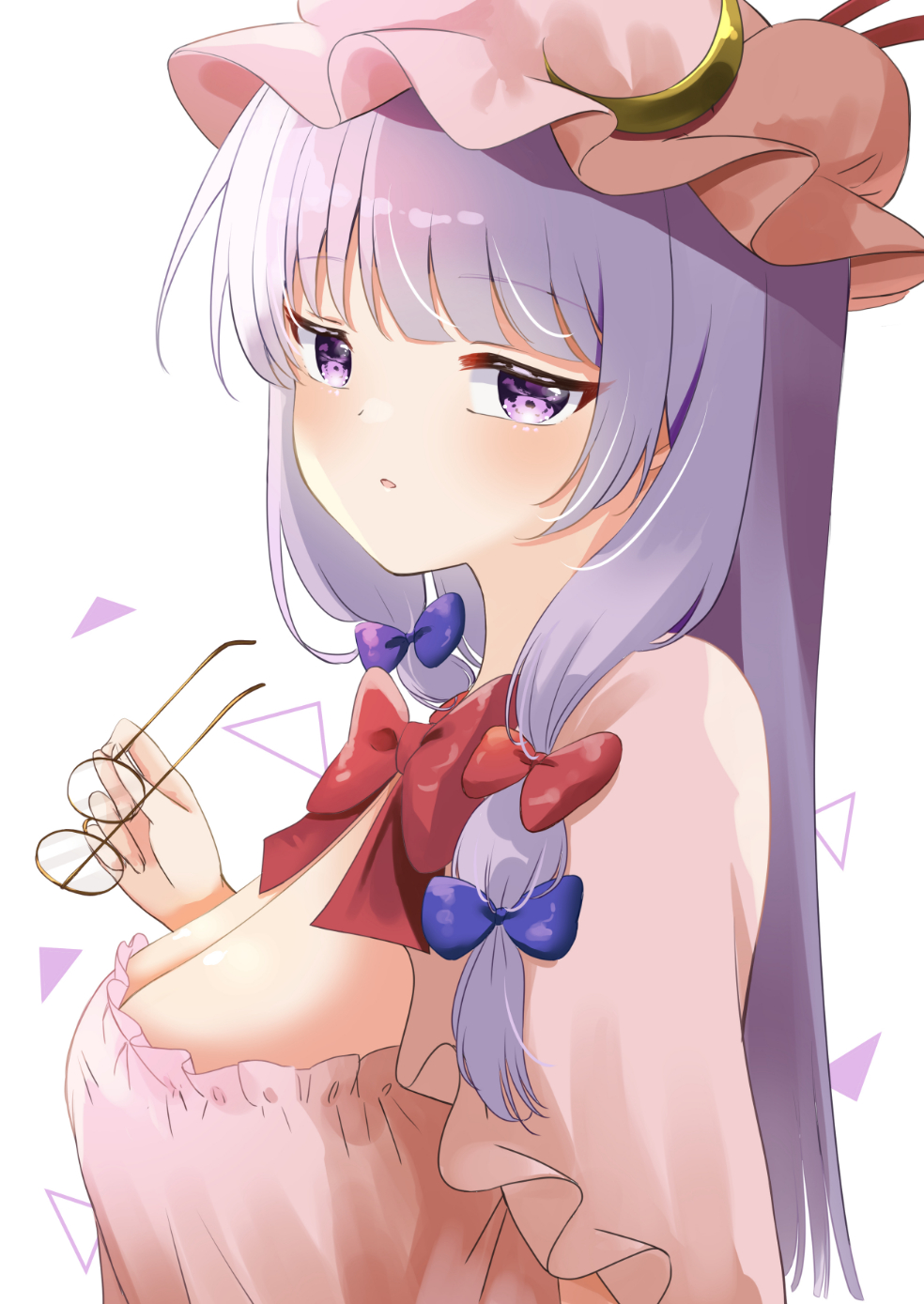 1girl, bangs, blue_bow, blunt_bangs, blush, bow, bowtie, breasts