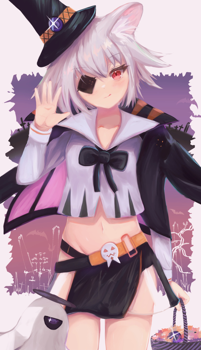 1girl, :q, animal_ear_fluff, animal_ears, arknights, basket, black_headwear, black_jacket