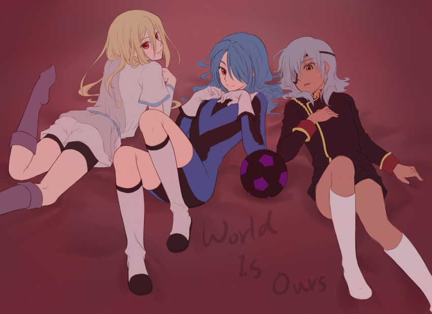 afuro_terumi, aphrodi, blue_hair, bodysuit, eyepatch, hair_over_one_eye, inazuma_eleven, kazemaru_ichirouta